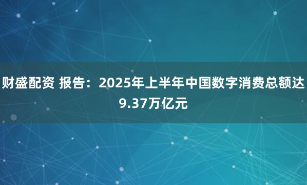 财盛配资 报告:2025年上半年中国数字消费总额达9.37万亿元