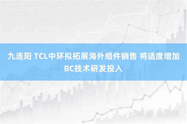 九连阳 TCL中环拟拓展海外组件销售 将适度增加BC技术研发投入